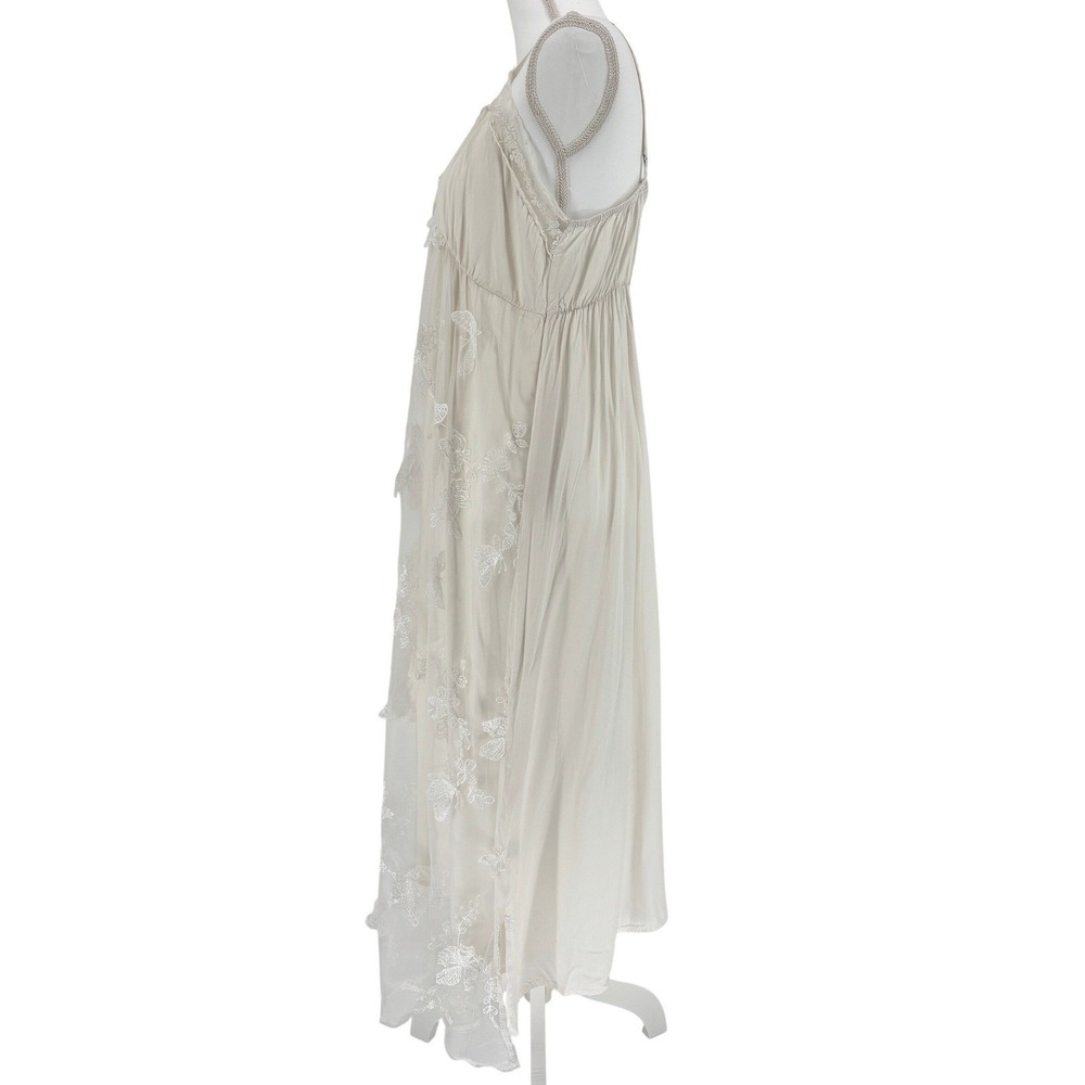 Whimsical Butterfly 3D Embroidered Hi-Low Slip Dress Ivory XL Boho Cottage Fairy - Picture 4 of 16